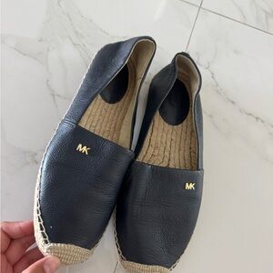 Michael Kors Black Leather Slip-On Espadrille Loafers